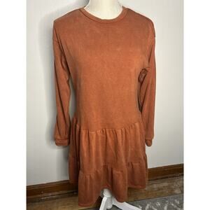 Wild Fable Burnt Orange Acid Wash Knit Long Sleeve Tiered Dress Size XS